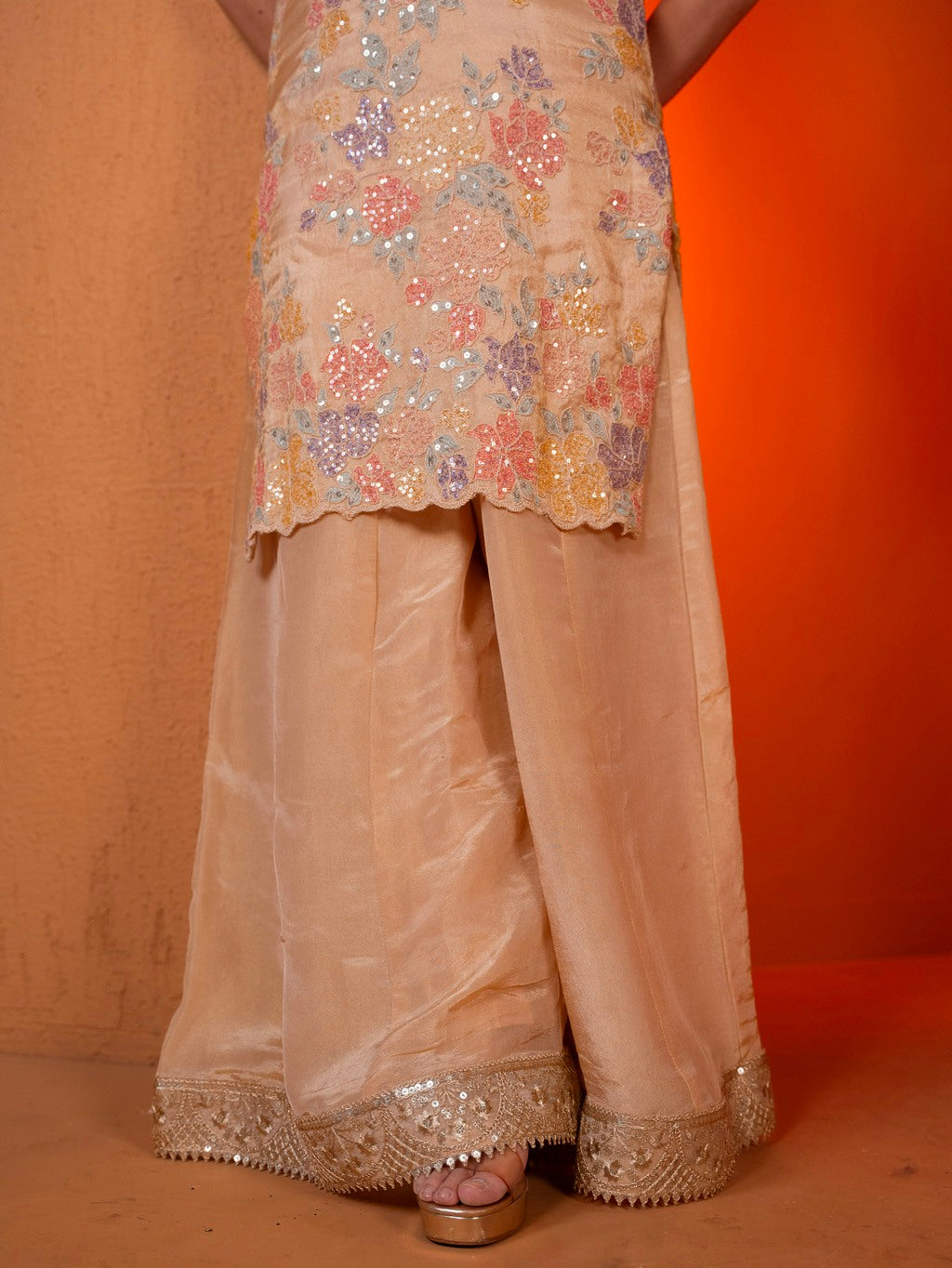 Fawn-Beige Sequin Work Sharara Set