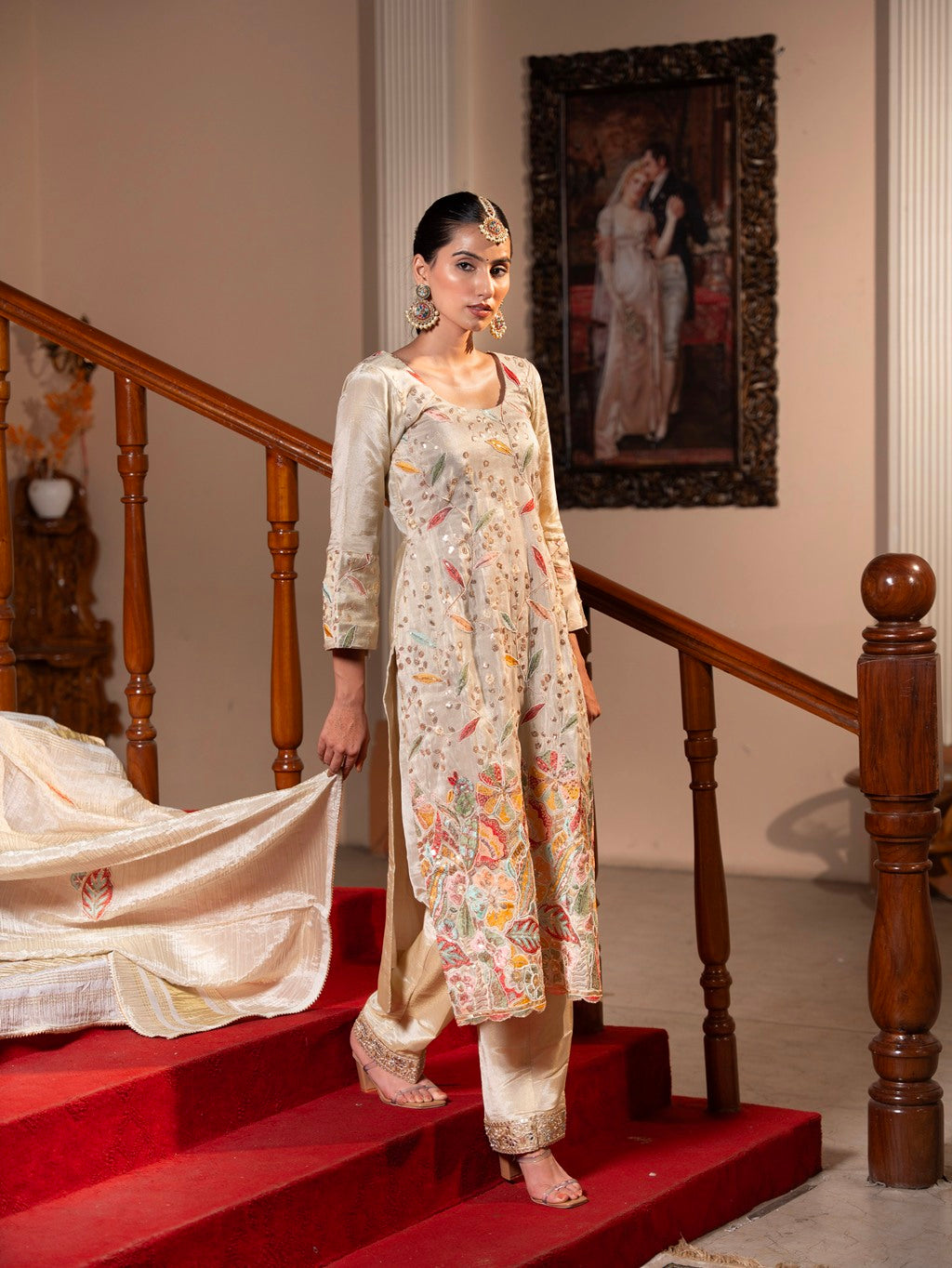 Ivory Heavy Thread Work Kurta Set