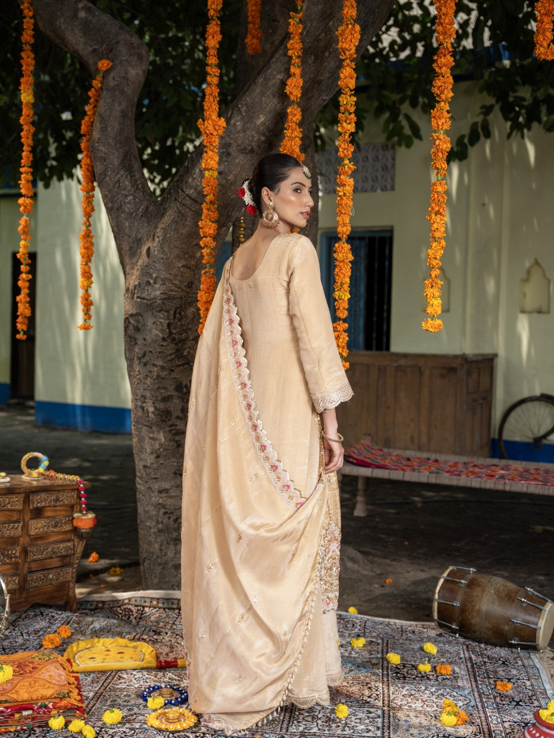 Fawn-Beige Heavy Cutdana Work Sharara Set