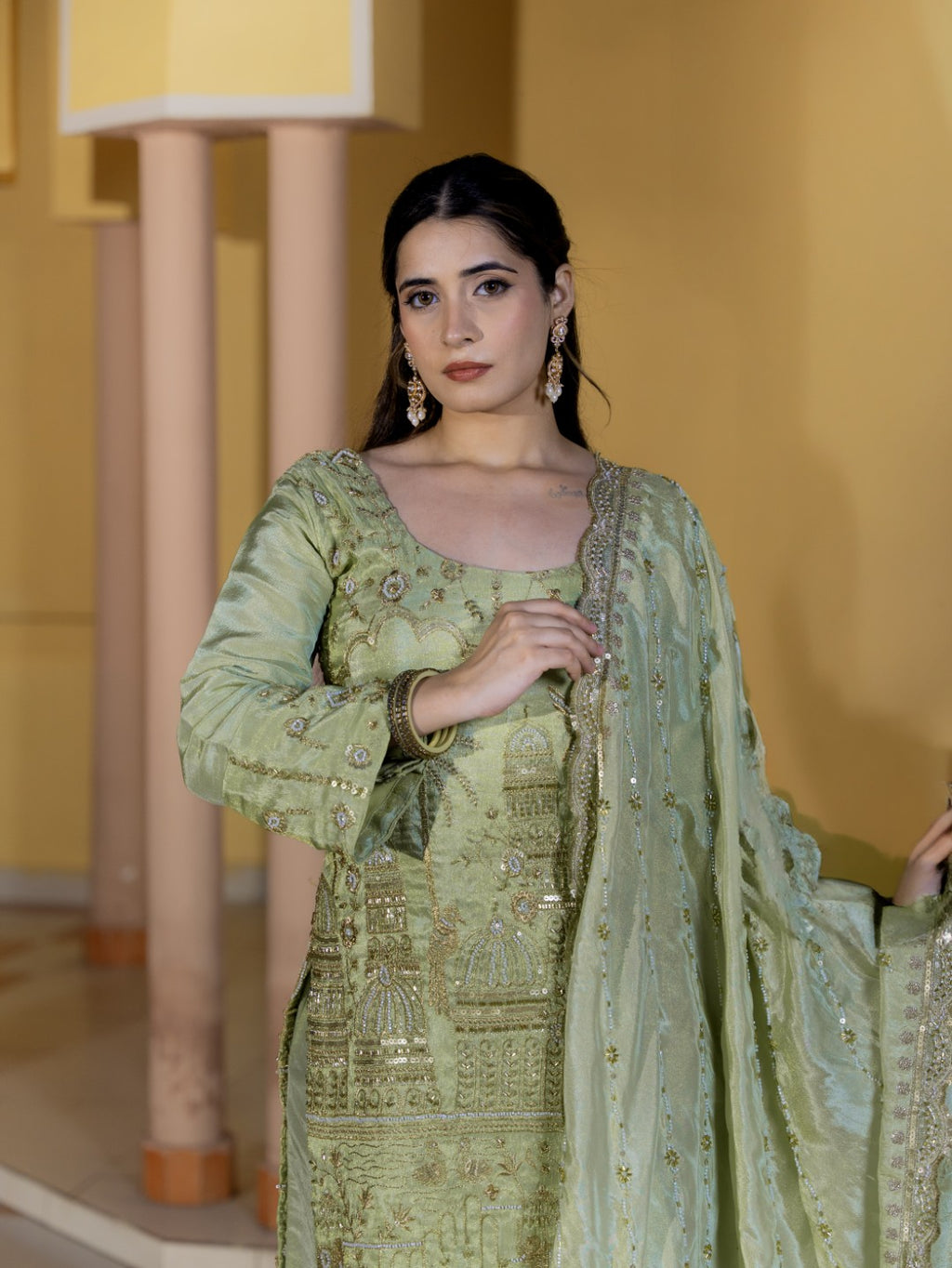 Sea-Green Heavy Aari Work Sharara Set