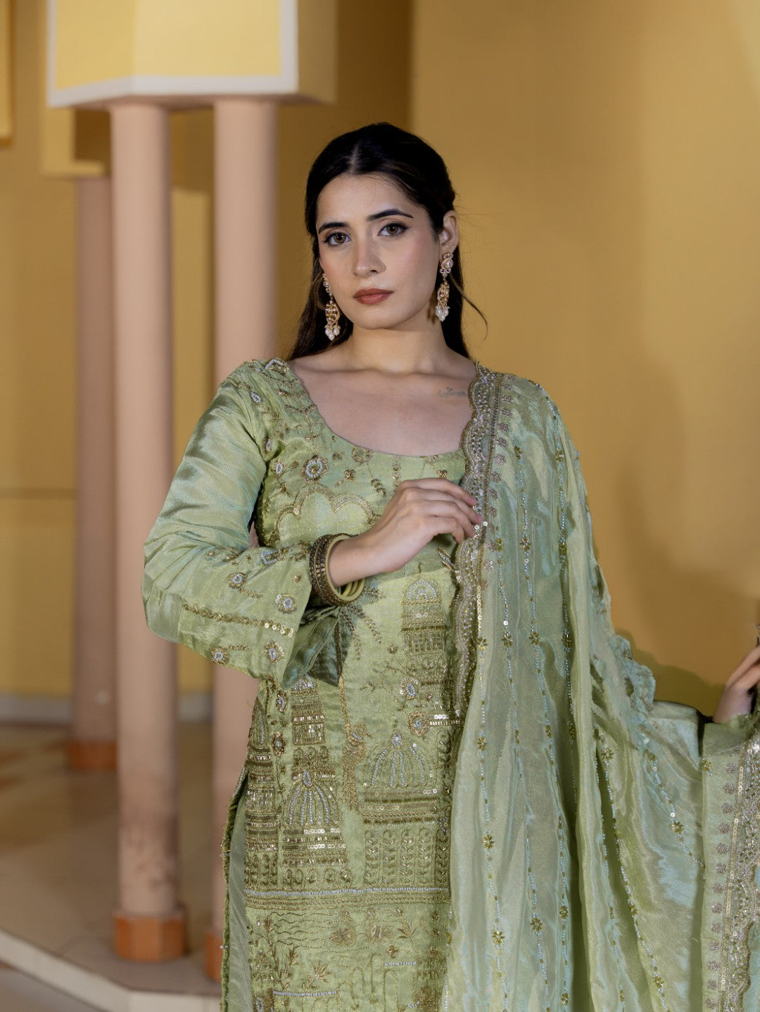 Sea-Green Heavy Aari Work Sharara Set