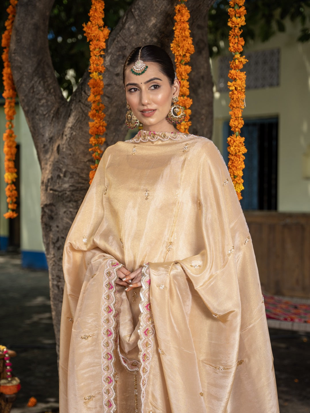 Fawn-Beige Heavy Cutdana Work Sharara Set
