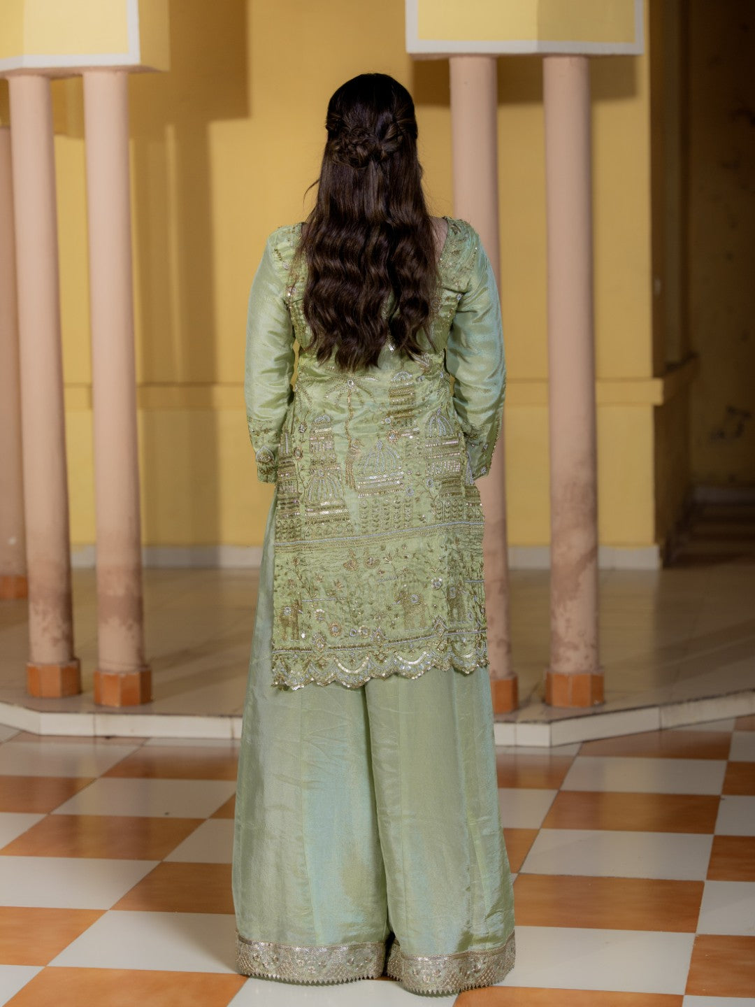 Sea-Green Heavy Aari Work Sharara Set