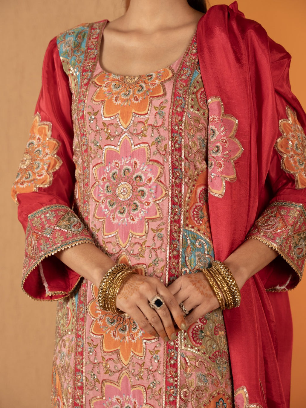 Hot-Pink Aari Work Plazo Set