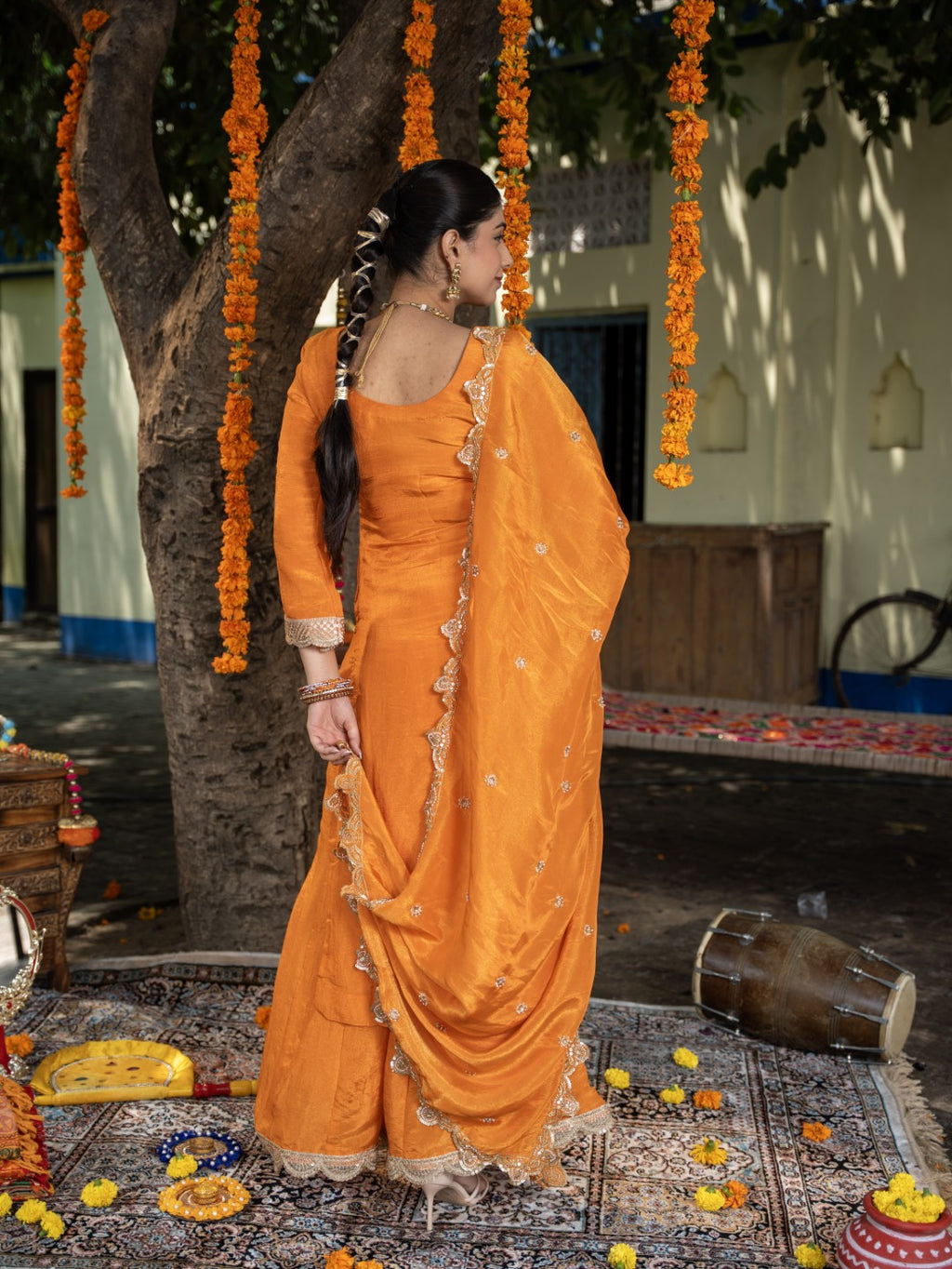 Sunset-Orange Heavy Sitara Sequin Work Sharara Set