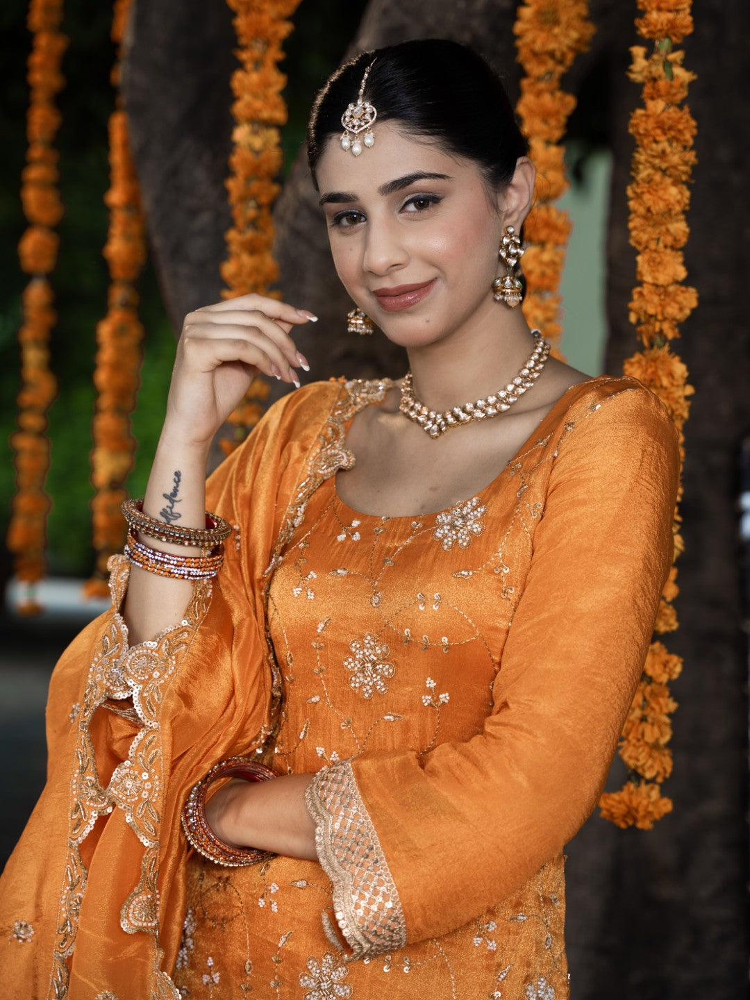 Sunset-Orange Heavy Sitara Sequin Work Sharara Set