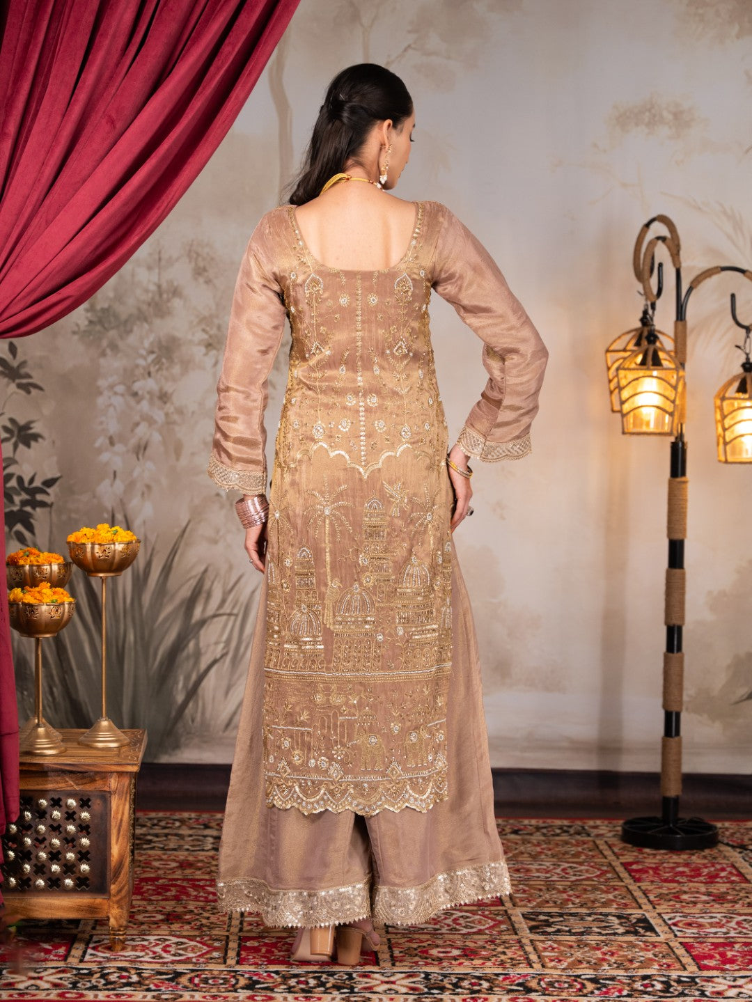 Earthy-Brown Heavy Aari Work Kurta Set
