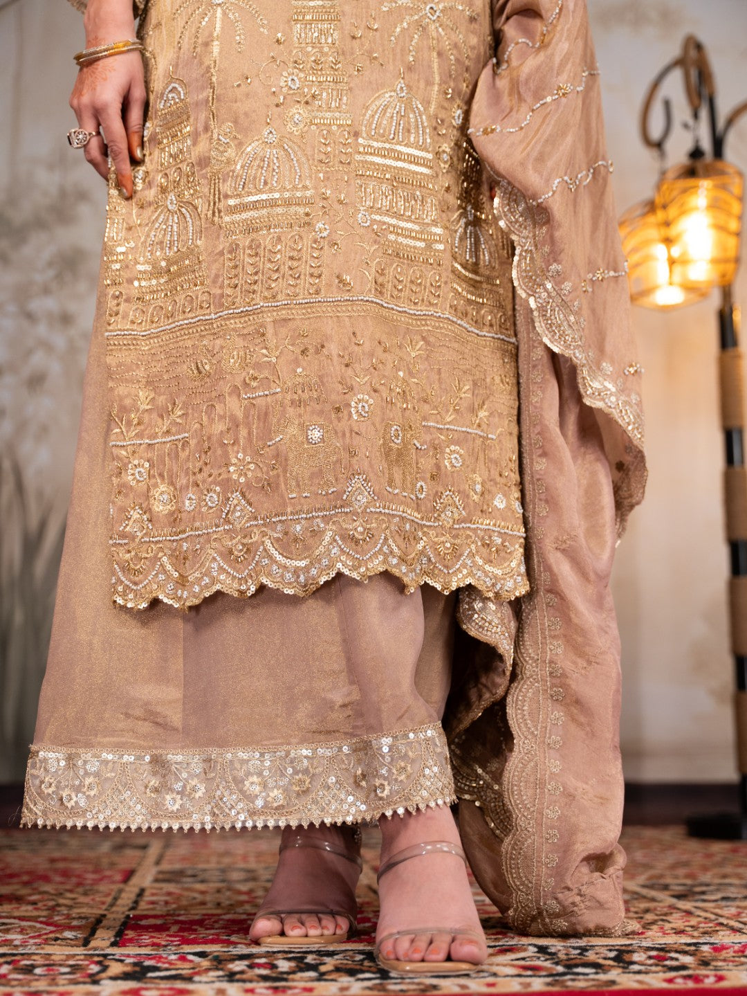 Earthy-Brown Heavy Aari Work Kurta Set