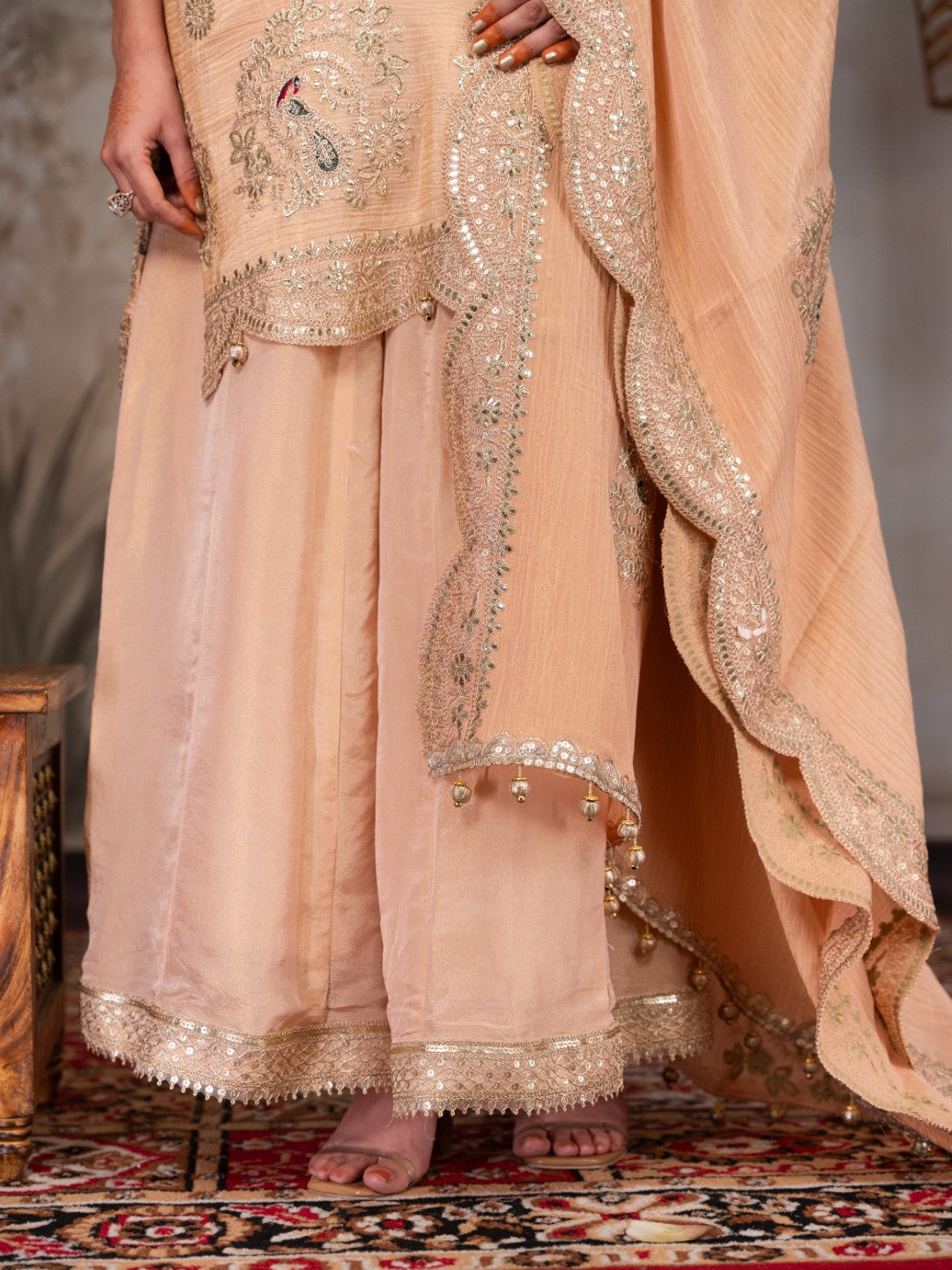 Peach Gota & Tila Work Sharara Set