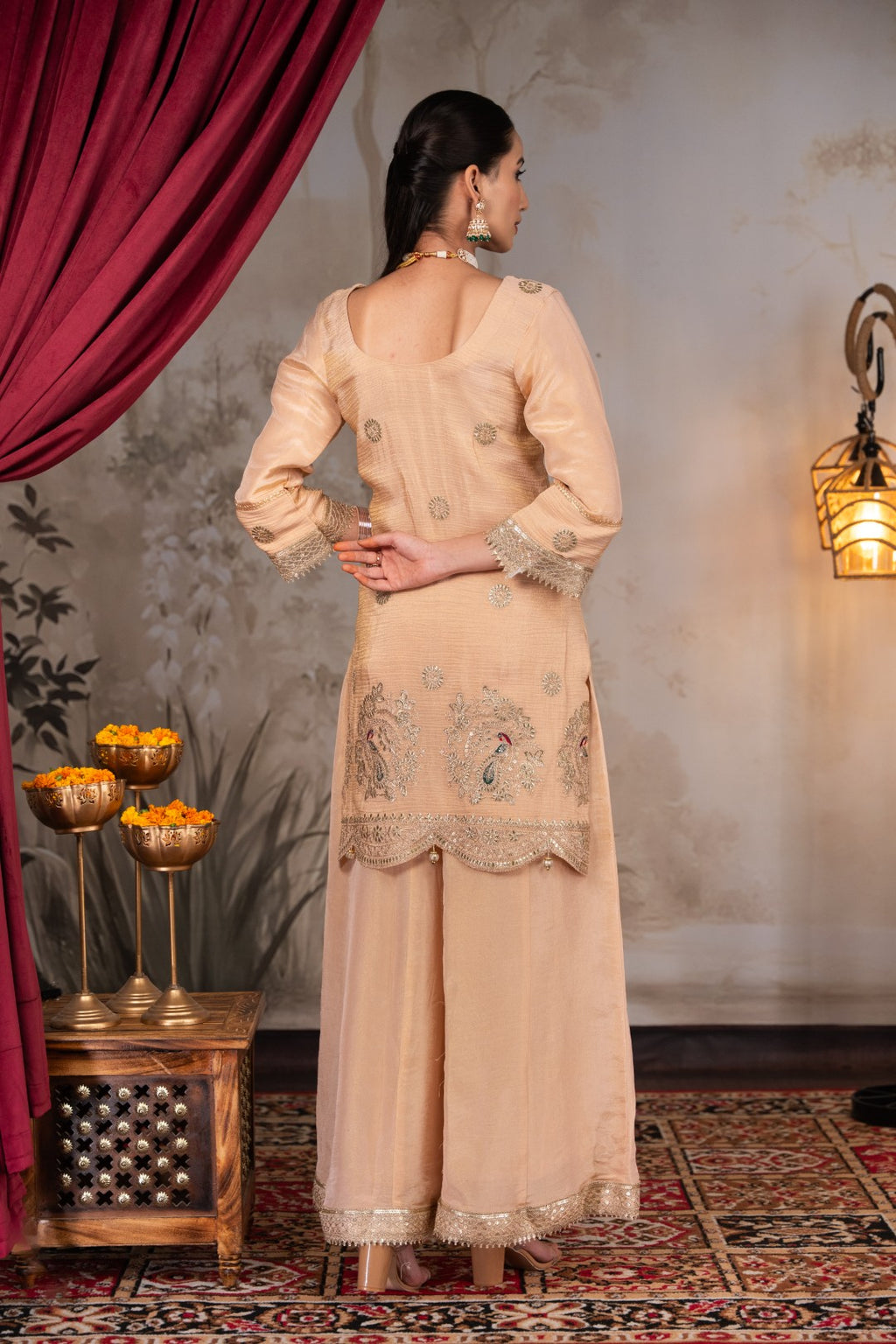 Peach Gota & Tila Work Sharara Set